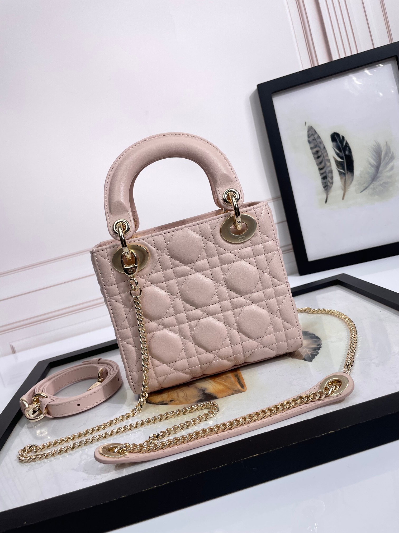 Mini Lady Dior Bag Pale Pink Cannage Lambskin